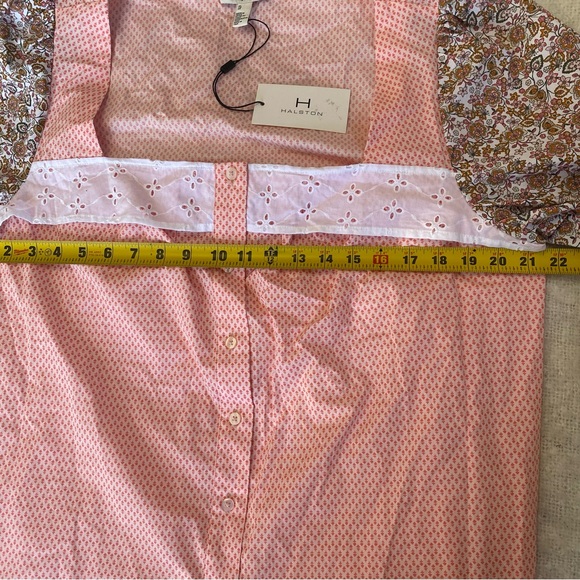 H By Halston Poplin Blouse Square Eyelet Neck Tulip Floral Ditzy Print Size XL - Picture 8 of 9